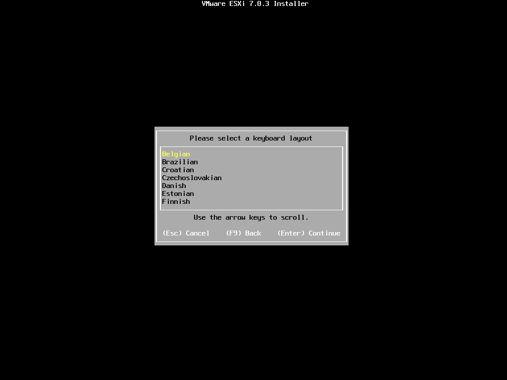 ESXI Keyboard Select